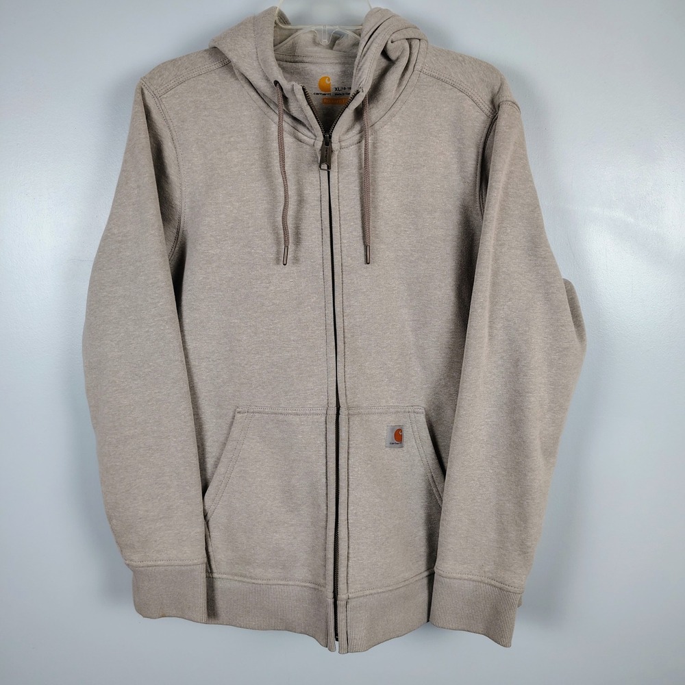 Carhartt Womens XL Relaxed Fit Zip Hoodie Tan Heather Workwear Gorpcore 102788